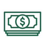 Green icon of money stack