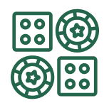 Green icon of dice and poker chips