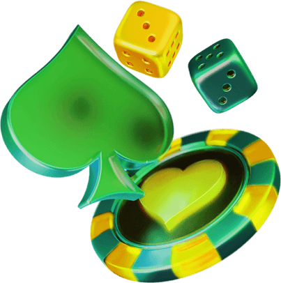 Green and yellow poker chips and dice